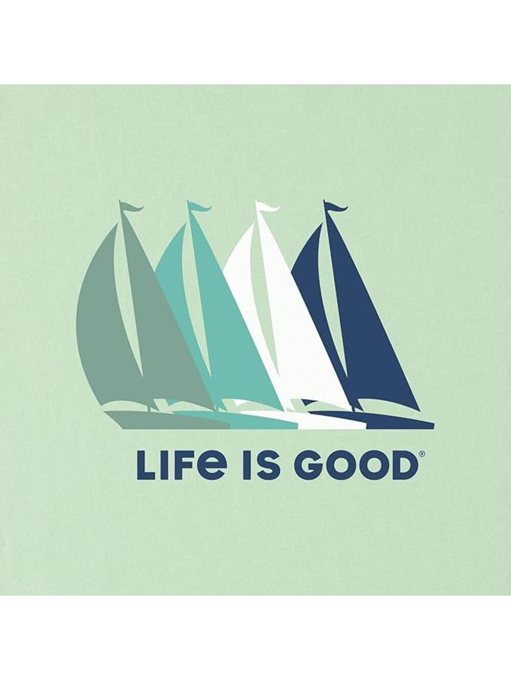 NWT Life is Good LIG Sailboats Hooded Active Tee Sage Green Medium - Picture 3 of 5